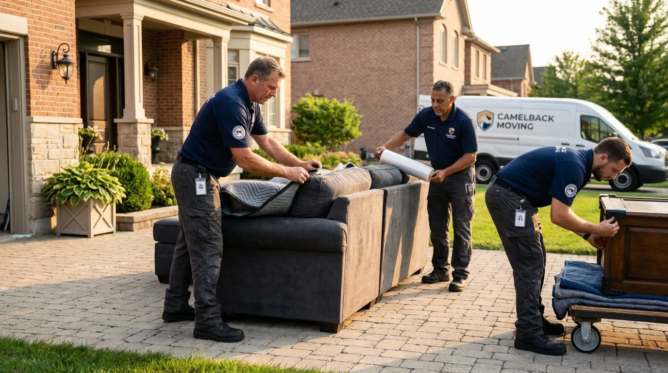 Large estate moving crew wrapping furniture in Watertown, WI